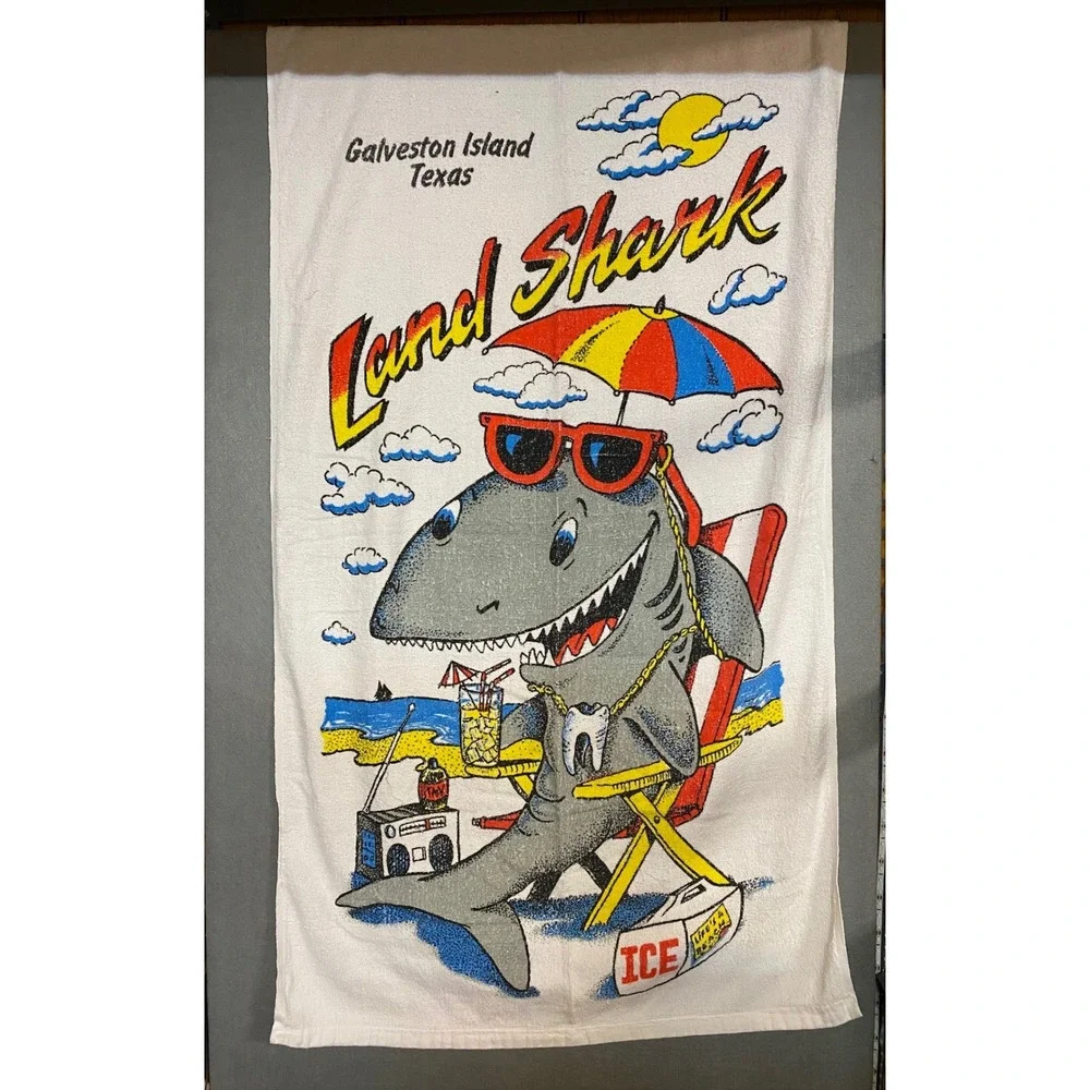 2 QTY Vintage Sherry Galveston Island Land Shark Sailboat Beach‎ Towels Cotton